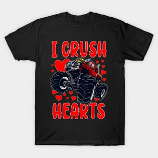 Boys Valentines Monster Truck Kids Toddler I Crush Hearts T-Shirt